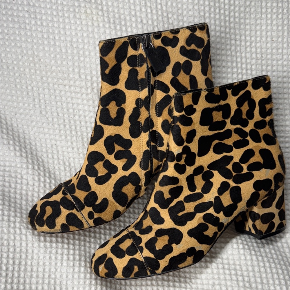 Halogen Real Fur Printed Leopard Ankle Boots - Size 8.5